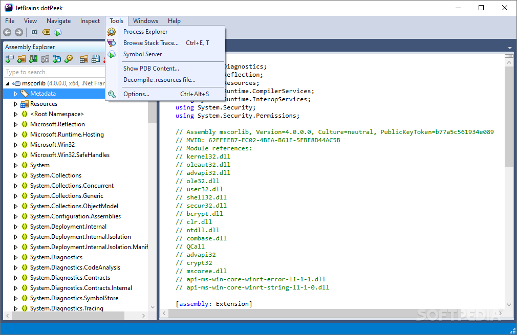 Screenshot von JetBrains dotPeek