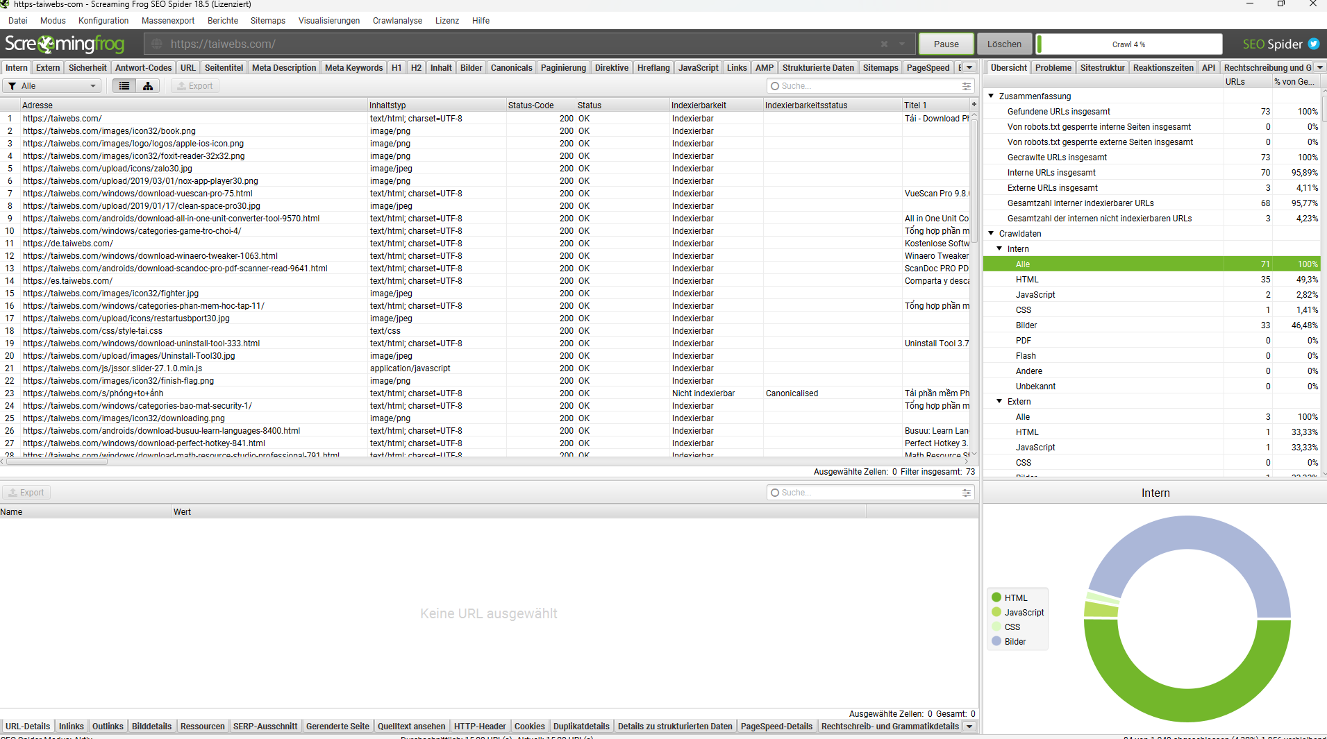 Screenshot von Screaming Frog SEO Spider