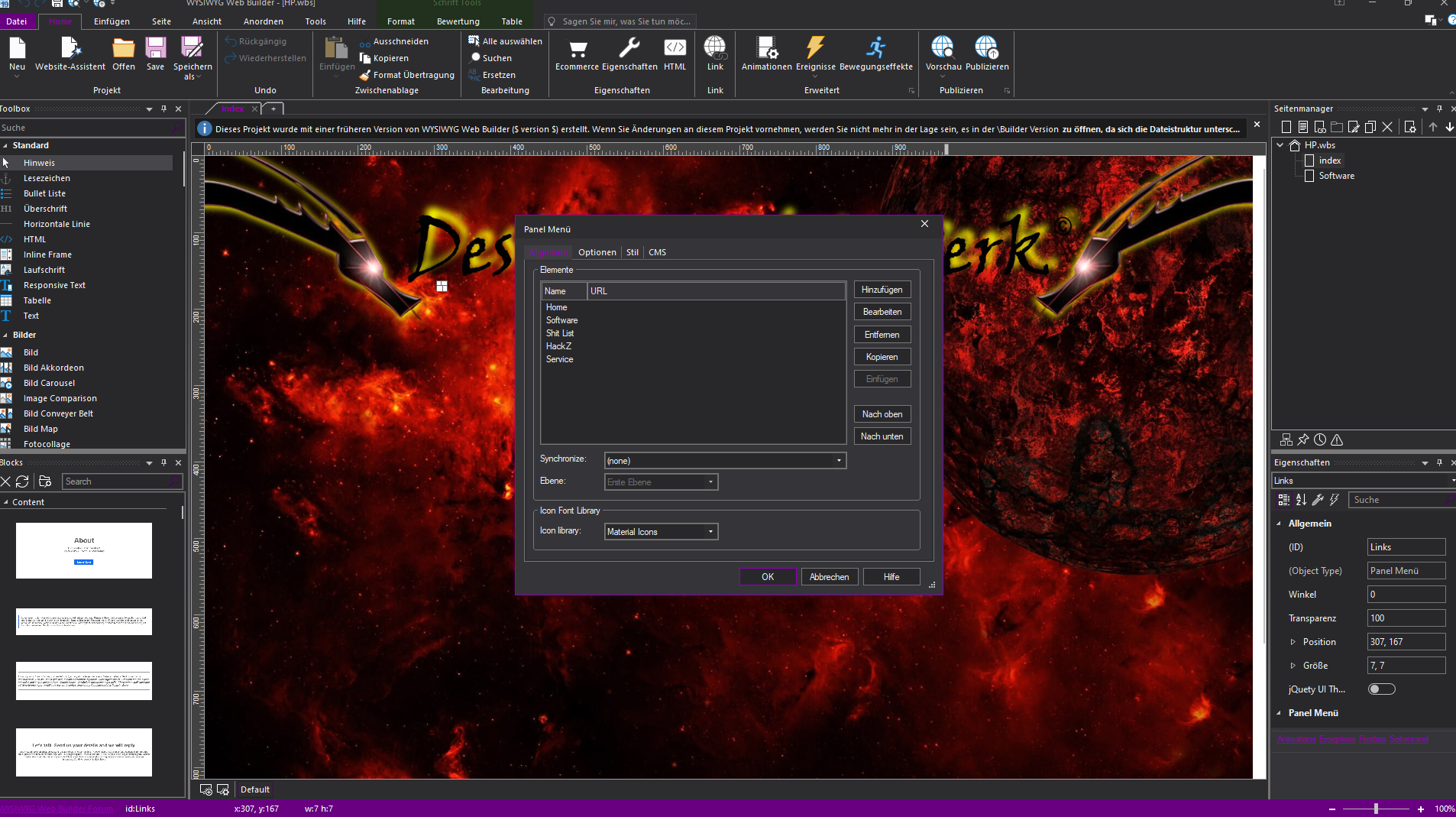 Screenshot von WYSIWYG Web Builder