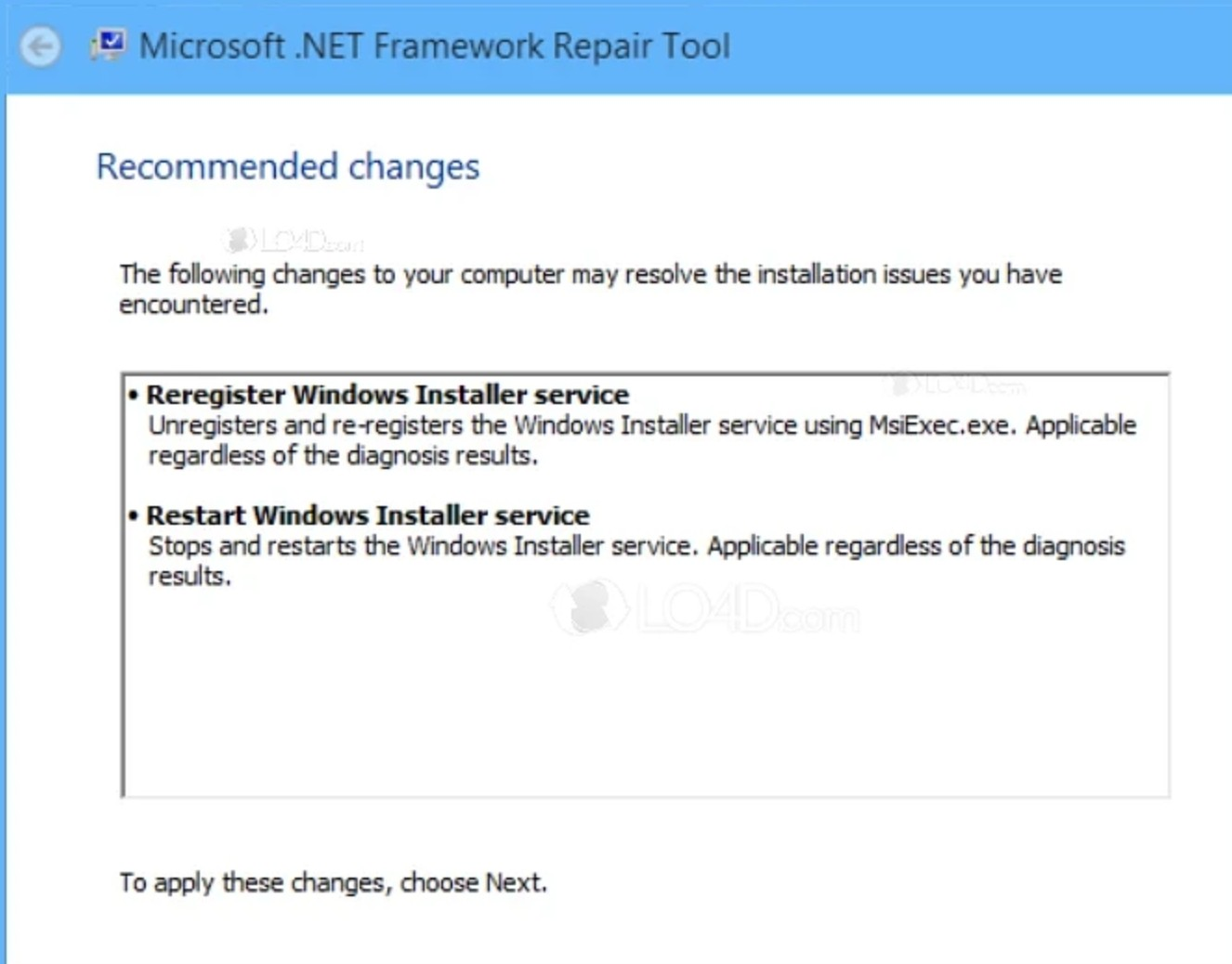 Screenshot von NET Framework Repair Tool