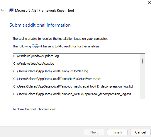Screenshot von NET Framework Repair Tool