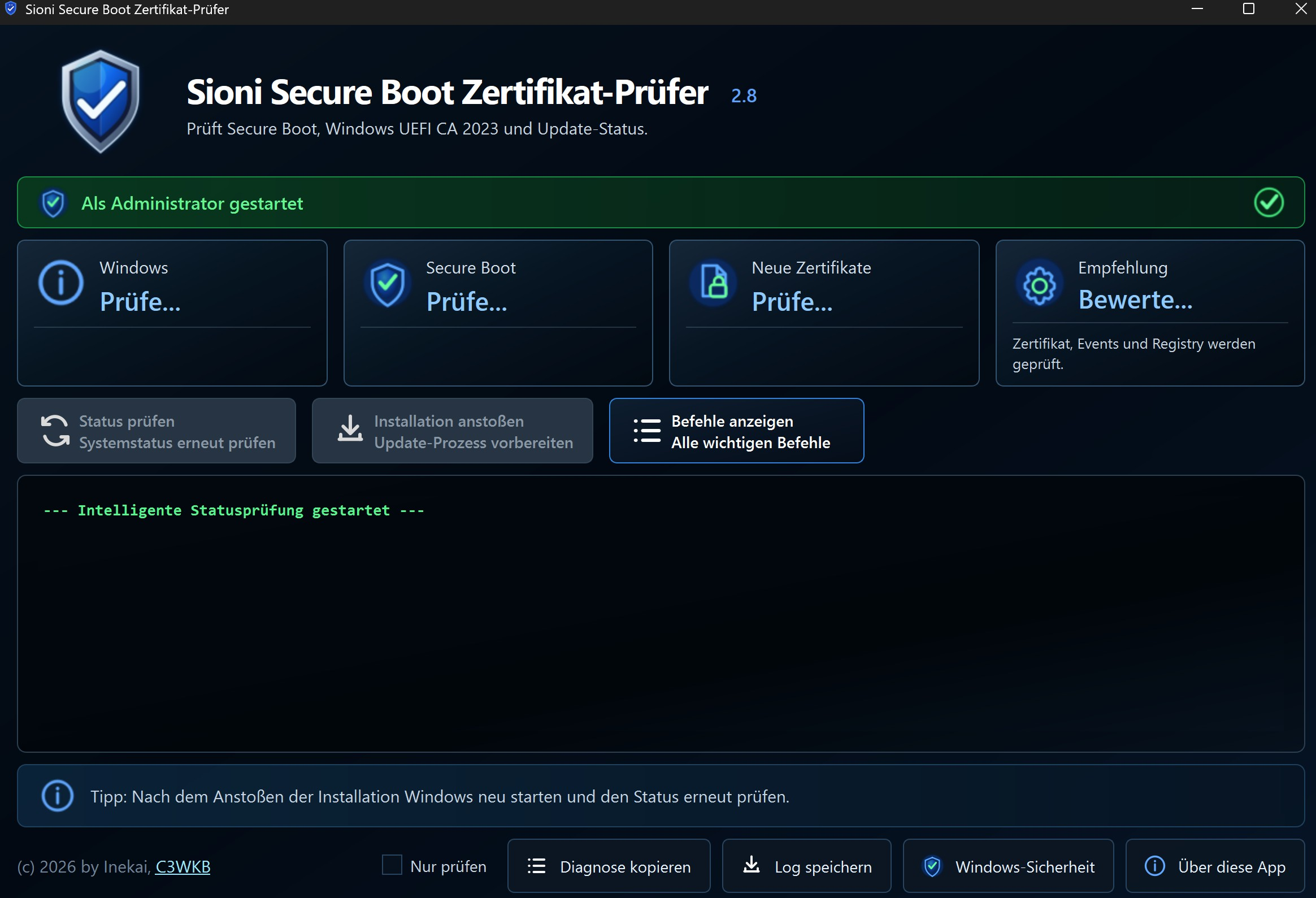 Screenshot von Secure Boot cert Checker
