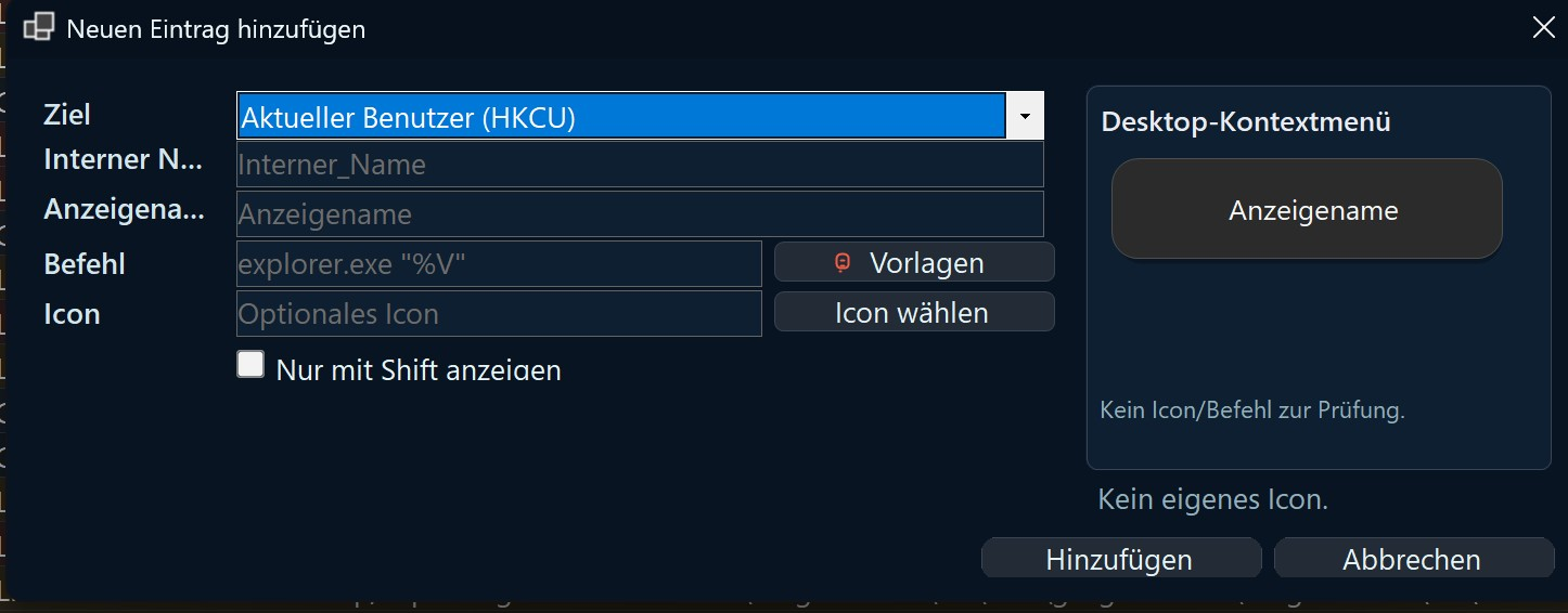 Screenshot von Kontexmenü-Editor
