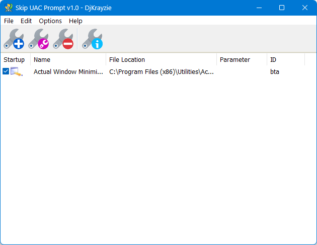 Screenshot von SkipUAC