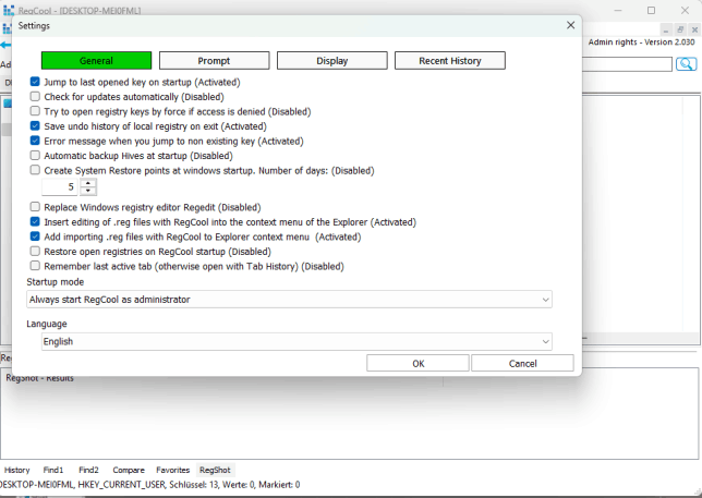Screenshot von RegCool