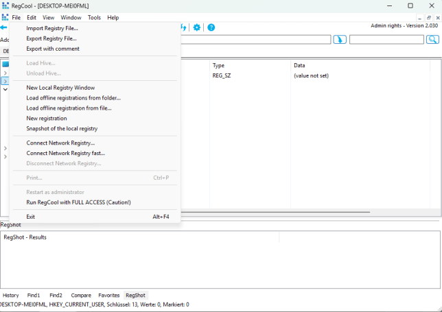 Screenshot von RegCool