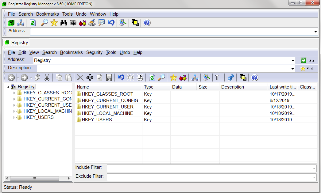 Screenshot von Registry Manager