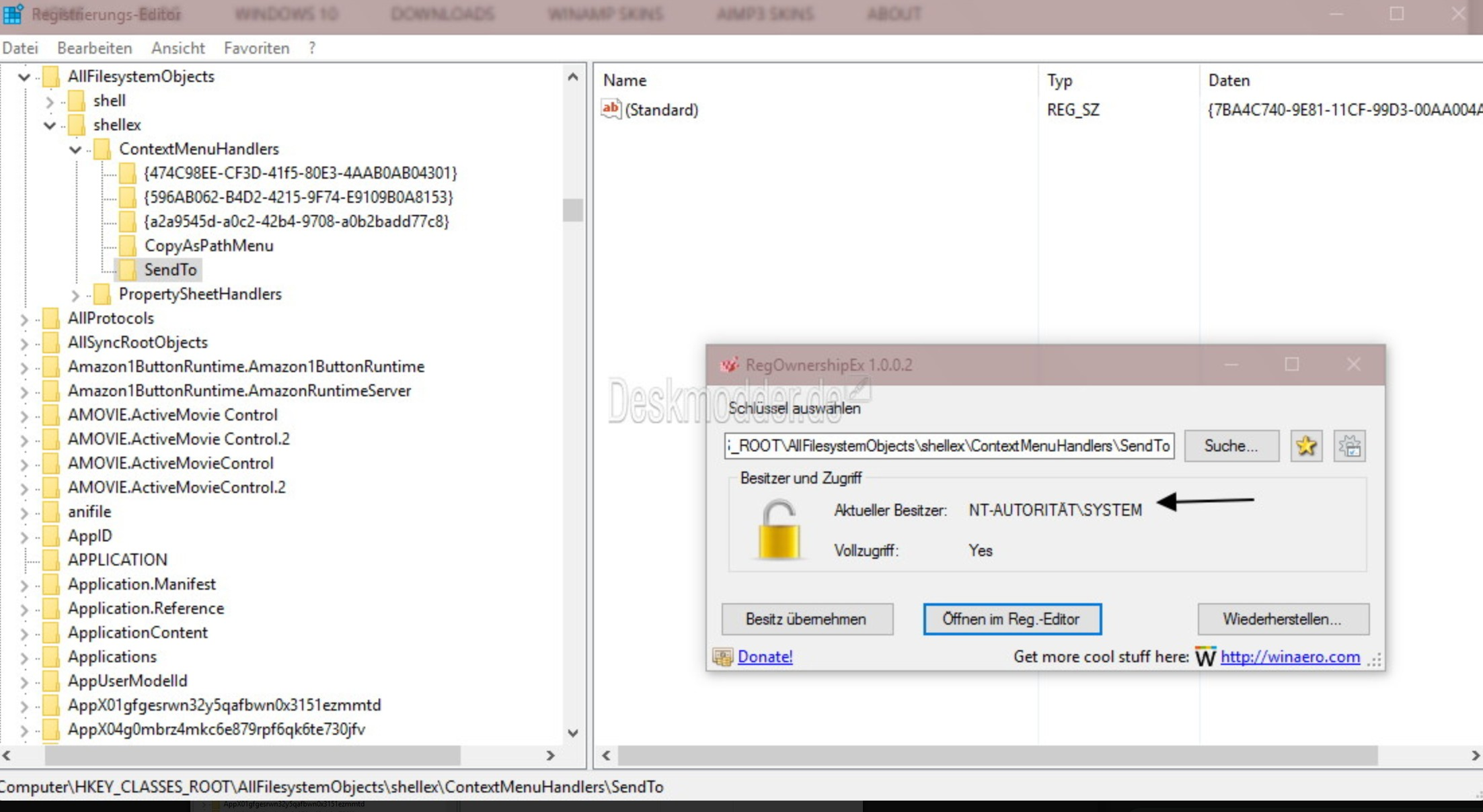 Screenshot von RegOwnershipEx