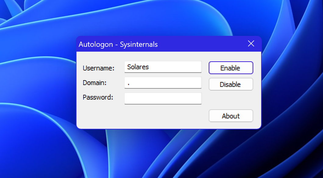 Screenshot von Autologin