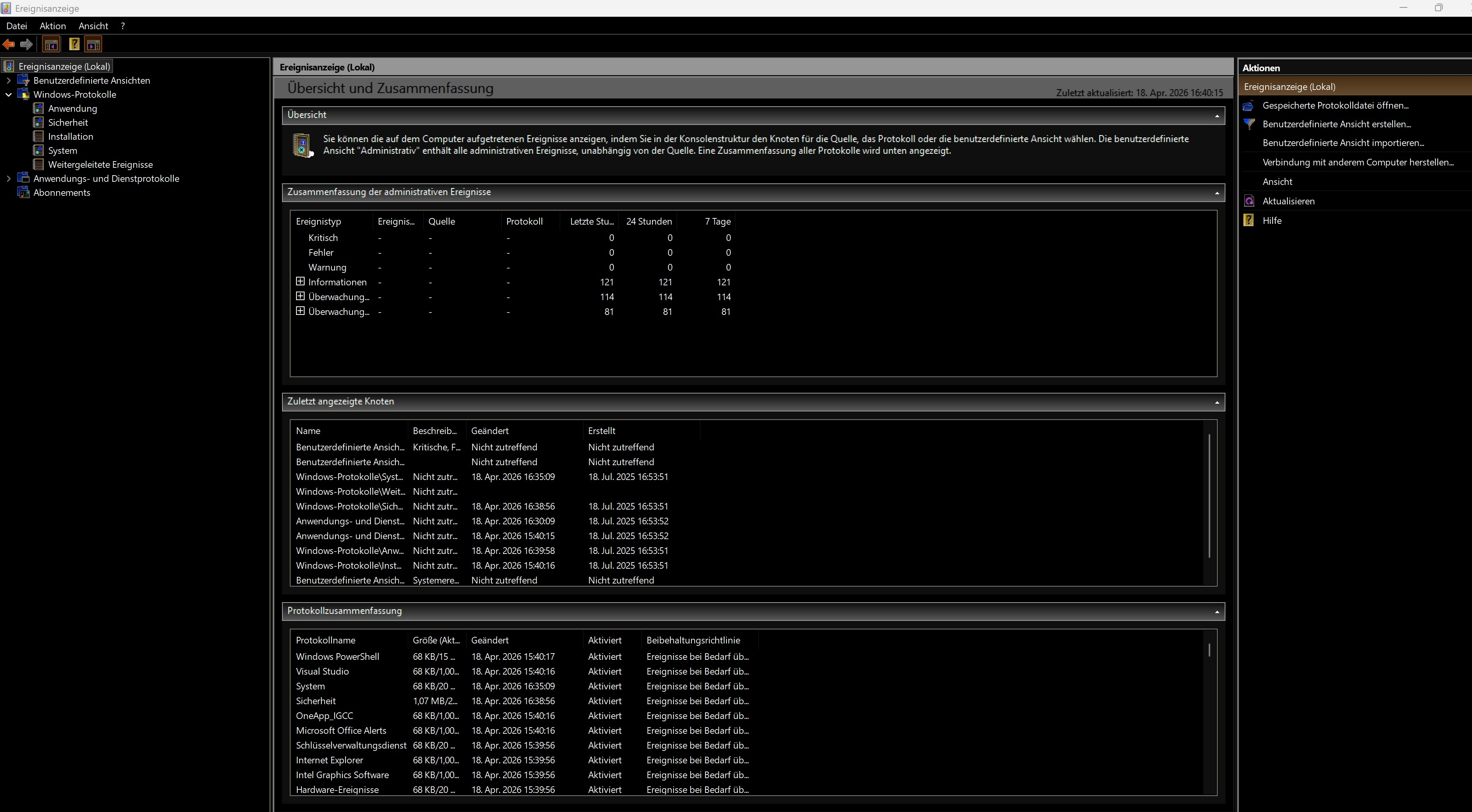 Screenshot von Clear Event Viewer