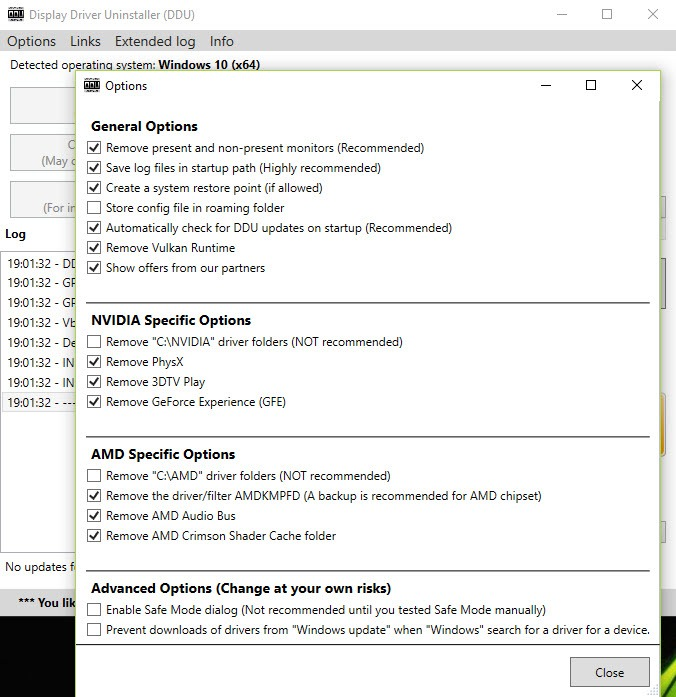 Screenshot von DDU Display Driver Uninstaller