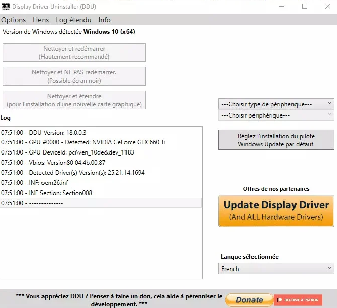 Screenshot von DDU Display Driver Uninstaller