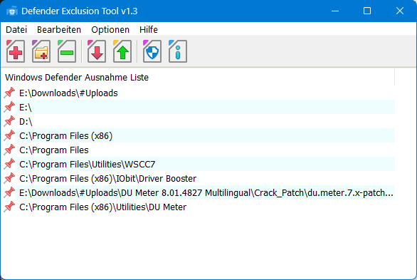 Screenshot von Defender Exclusion Tool