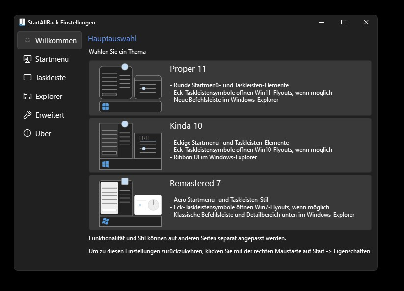 Screenshot von StartAllBack