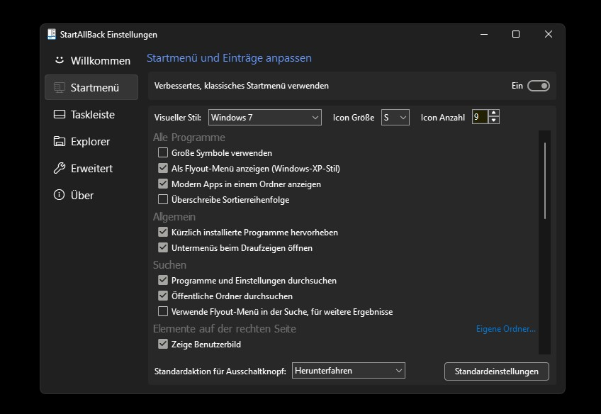 Screenshot von StartAllBack