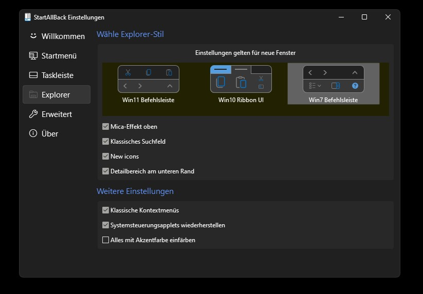Screenshot von StartAllBack