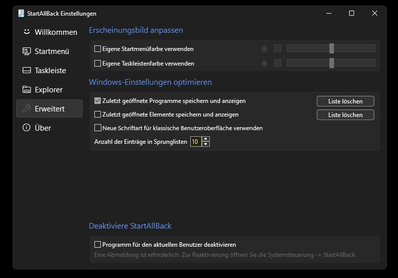 Screenshot von StartAllBack