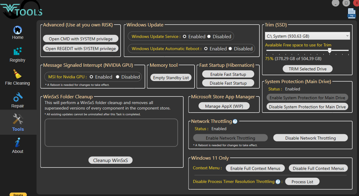 Screenshot von Wtools