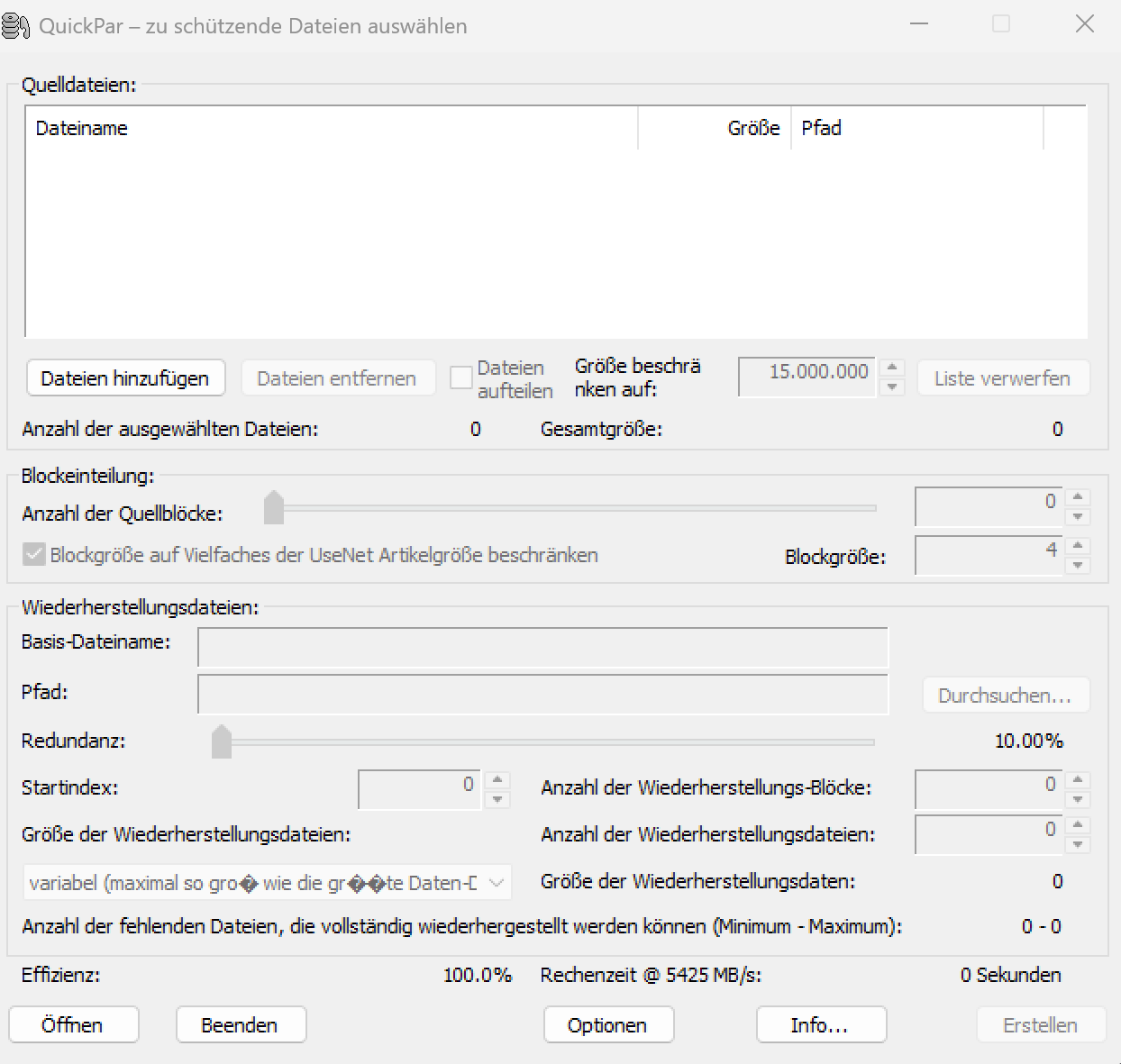 Screenshot von QuickPar