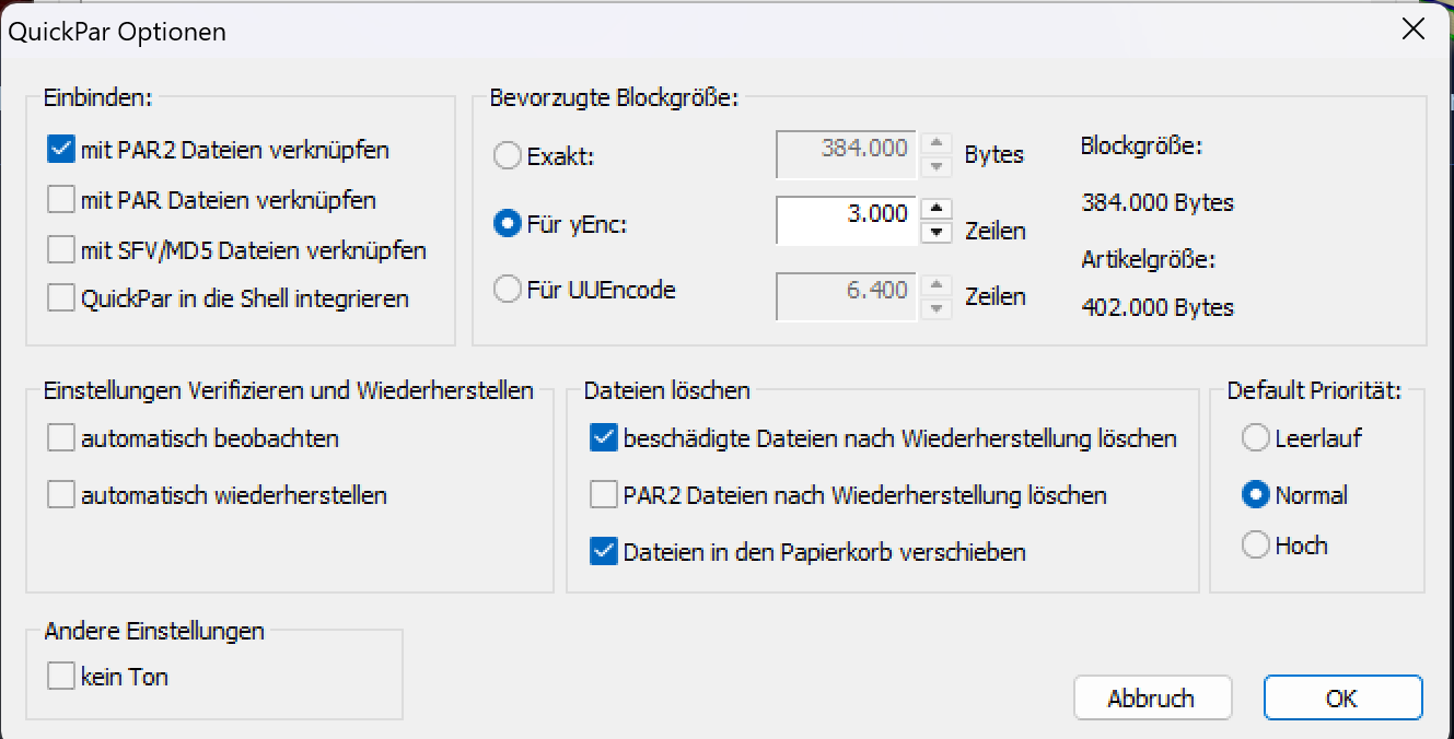 Screenshot von QuickPar