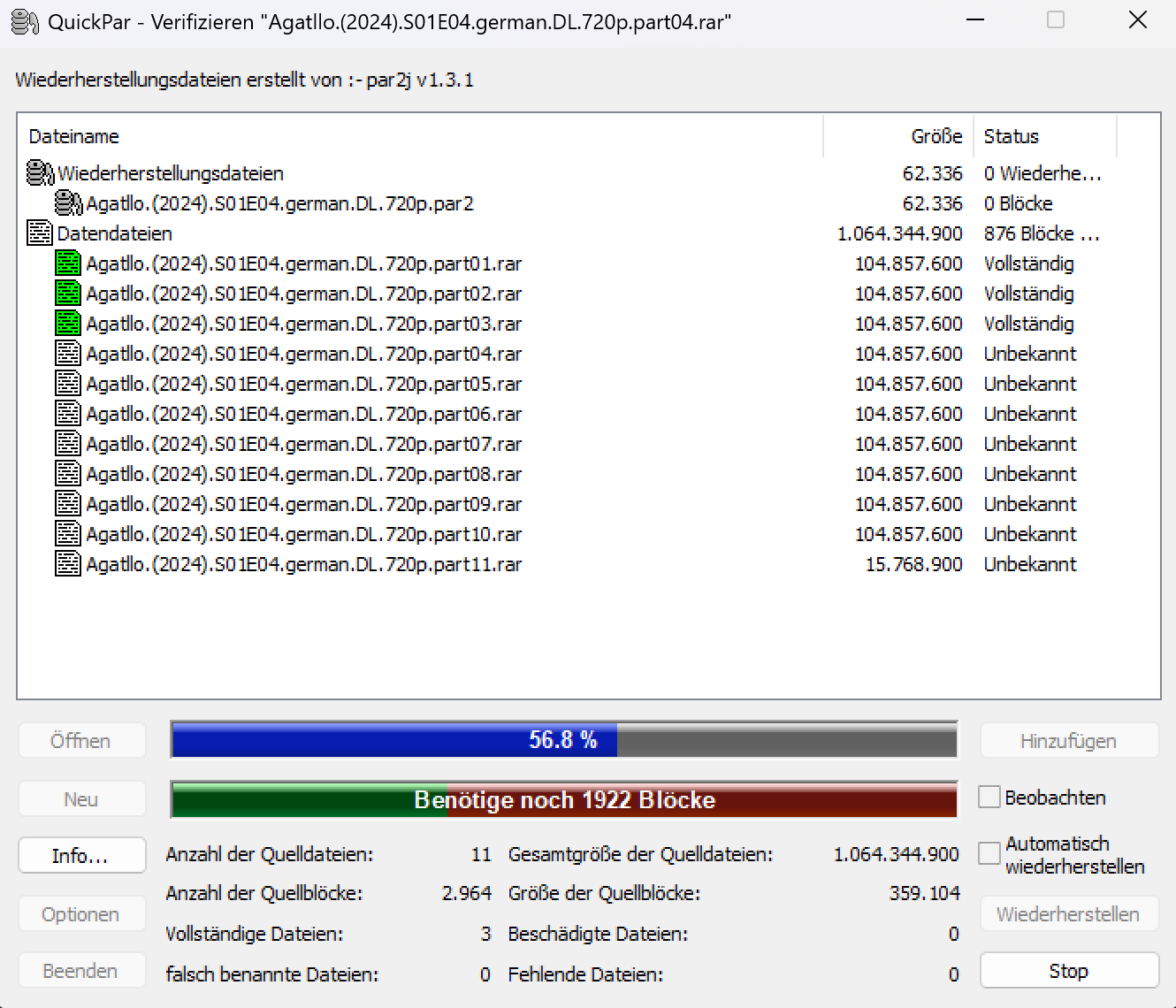 Screenshot von QuickPar