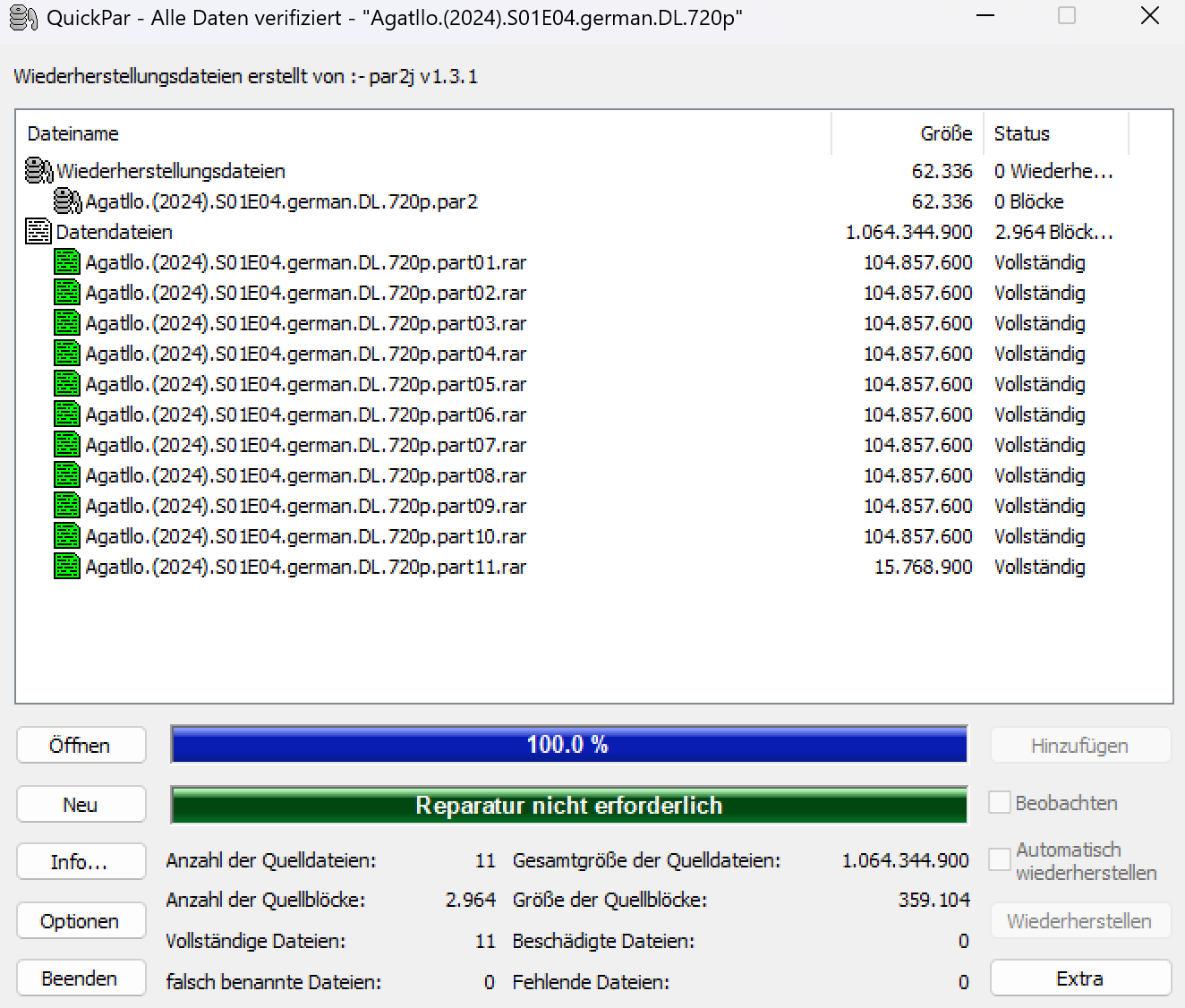 Screenshot von QuickPar